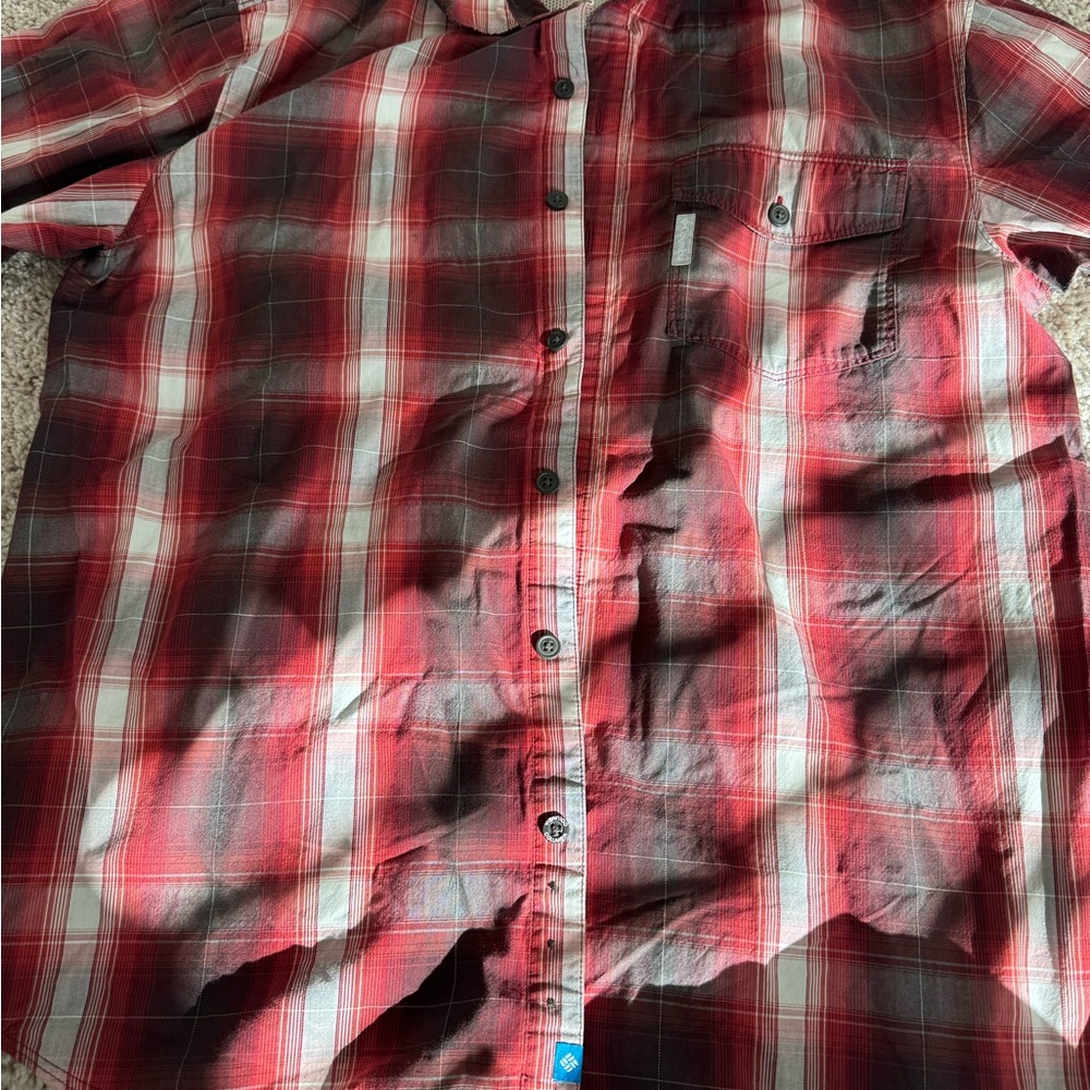 Columbia Men's Red and Black Plaid Shirt